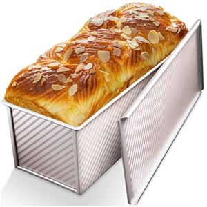 chefmade loaf pan with lid,commercial pullman bread pan 2.2lb dough capacity,non-stick bakeware carbon steel bread toast mold with cover for baking bread (champagne gold)