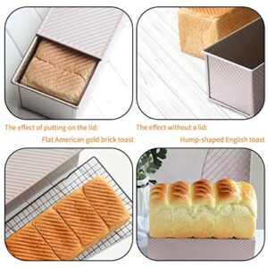 CHEFMADE Loaf Pan with Lid,Commercial Pullman Bread Pan 2.2Lb Dough Capacity,Non-Stick Bakeware Carbon Steel Bread Toast Mold with Cover for Baking Bread (Champagne Gold)