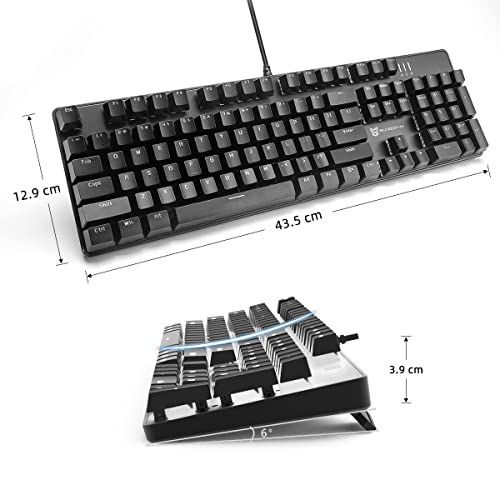Merdia Mechanical Keyboard Gaming Keyboard with Red Switch Wired White Backlit Keyboard Full Size 104 Keys US Layout (Black)