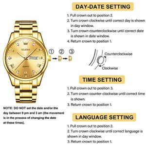 OLEVS Gold Watch for Men, Big Face Stainless Steel Watch, Easy to Read Analog Quartz Watch with Day Date, Waterproof Luminous Men's Dress Wrist Watch