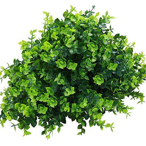 summer flower 10 Pack Artificial Boxwood Stems for Outdoors, Unfading in The Sun Plastic Faux Plants,Fake Foliage Shrubs Greenery for Garden,Office,Patio,Wedding,Farmhouse Indoor Decoration