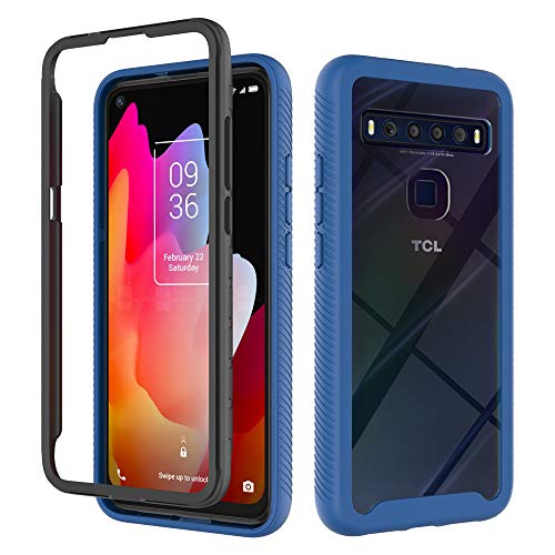 Dzxouui for TCL 10L Case,TCL 10 Lite Case,Heavy Duty 2 in 1 Protective Shockproof Bumper Hybrid Back Clear TPU Cover Phone Cases for TCL 10L / TCL 10 Lite(XK-Blue)