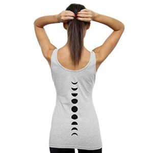 TREELANCE Organic Cotton Yoga Workout Tank Top Spiritual Moon Shirts Tops Tees for Women (XXXL, Grey with Moons)