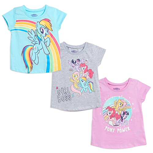 My Little Pony Toddler Girls 3 Pack Graphic Short Sleeve T-Shirt Grey Blue Purple 5T