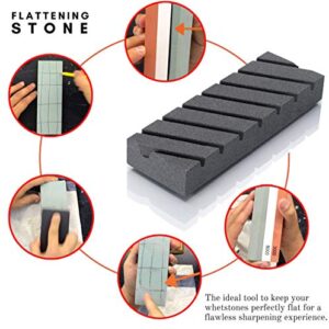 Knife Sharpening Stone Set,4 Side Grit 400/1000 3000/8000 Water Stone,Whetstone Kit with Non-slip Bamboo Base,Flattening Stone,Angle Guide,Leather Strop,Polishing Compound and Honing Guide.