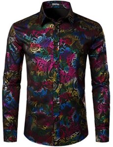zeroyaa men's luxury prom design slim fit long sleeve button up party dress shirts zzcl48 black multicolored large