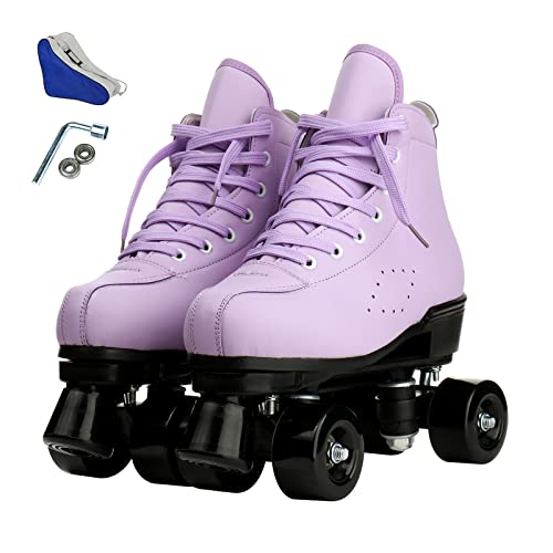 Roller Skates for Women Men PU Leather Classic Roller Skates Adjustable Four-Wheel High-Top Shoes for Beginner, Professional for Indoor Outdoor Girls Unisex