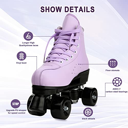 Roller Skates for Women Men PU Leather Classic Roller Skates Adjustable Four-Wheel High-Top Shoes for Beginner, Professional for Indoor Outdoor Girls Unisex