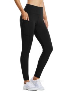 baleaf women's fleece lined water resistant legging high waisted thermal winter hiking running pants pockets black small