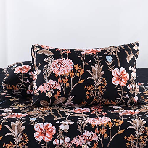 GETIANN Black Floral Duvet Cover Set Full/Queen Comforter Cover Set 90"x90" 3 Pieces Soft Lightweight Bedding (Black Floral)