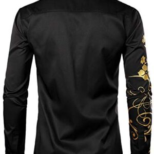 ZEROYAA Men's Hipster Shiny Design Slim Fit Long Sleeve Button Up Party Dress Shirts ZZCL62 Black Medium