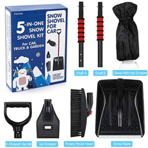 Snow Shovel Kit Removal Tools - 5 in 1 Foldable Car Snow Shovel + Snow Brush + Ice Scraper + Glove + Mini Ice Scraper, Portable Emergency Snow Remover Shovel Set for Car Truck Camping Outdoor