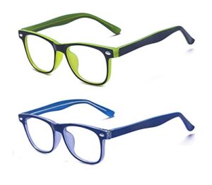 outray 2 pack kids computer blue light blocking glasses for boys and gilrs age 3-12 anti eyestrain (set green+blue, 46)