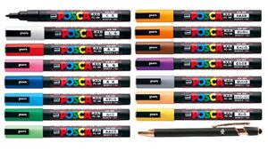 uni posca paint marker mitsubishi poster color 15 marking pen fine point pc-3m standard color set with original stylus ballpoint touch pen