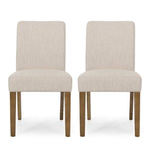 christopher knight home kuna contemporary upholstered dining chair (set of 2), beige, weathered brown