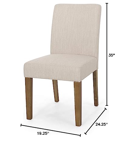 Christopher Knight Home Kuna Contemporary Upholstered Dining Chair (Set of 2), Beige, Weathered Brown