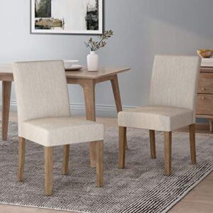 Christopher Knight Home Kuna Contemporary Upholstered Dining Chair (Set of 2), Beige, Weathered Brown