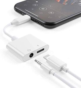 iphone headphones adapter, apple mfi certified 2 in 1 lightning to 3.5 mm headphone jack adapter dual ports dongle charger jack & aux audio 3.5mm earphone accessory for iphone 12/11/x/xs/xr/8/7/se
