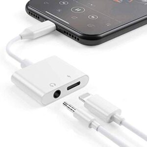 iPhone Headphones Adapter, Apple MFi Certified 2 in 1 Lightning to 3.5 mm Headphone Jack Adapter Dual Ports Dongle Charger Jack & AUX Audio 3.5mm Earphone Accessory for iPhone 12/11/X/XS/XR/8/7/SE