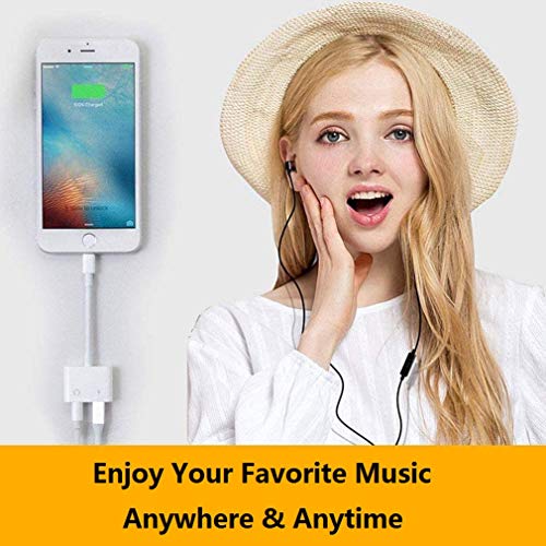 iPhone Headphones Adapter, Apple MFi Certified 2 in 1 Lightning to 3.5 mm Headphone Jack Adapter Dual Ports Dongle Charger Jack & AUX Audio 3.5mm Earphone Accessory for iPhone 12/11/X/XS/XR/8/7/SE