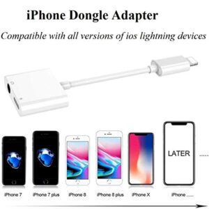 iPhone Headphones Adapter, Apple MFi Certified 2 in 1 Lightning to 3.5 mm Headphone Jack Adapter Dual Ports Dongle Charger Jack & AUX Audio 3.5mm Earphone Accessory for iPhone 12/11/X/XS/XR/8/7/SE