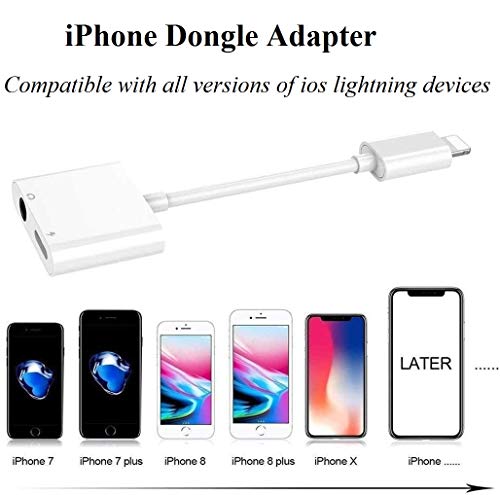 iPhone Headphones Adapter, Apple MFi Certified 2 in 1 Lightning to 3.5 mm Headphone Jack Adapter Dual Ports Dongle Charger Jack & AUX Audio 3.5mm Earphone Accessory for iPhone 12/11/X/XS/XR/8/7/SE