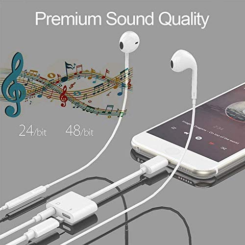 iPhone Headphones Adapter, Apple MFi Certified 2 in 1 Lightning to 3.5 mm Headphone Jack Adapter Dual Ports Dongle Charger Jack & AUX Audio 3.5mm Earphone Accessory for iPhone 12/11/X/XS/XR/8/7/SE