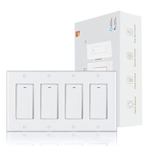 moes wifi smart light switch, single pole/multi-control association needs neutral wire 2.4ghz wi-fi smart life/tuya app light switch works with alexa and google home no hub required, 4 pack white