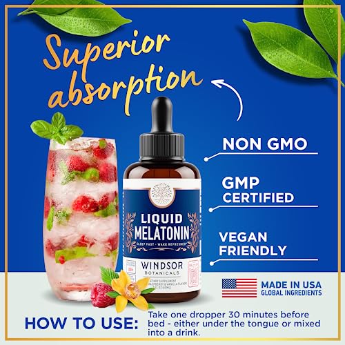 Liquid Melatonin 3mg Drops for Adults and Kids - Max Strength, Sleep Fast, Wake Fresh Sublingual - Vegan Kids Melatonin Liquid for Children Ages 6 and Up - Raspberry Vanilla Flavor Tincture - 2 oz