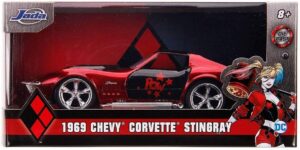 jada toys dc comics 1:32 harley quinn 1969 chevy corvette stingray die-cast car, toys for kids and adults
