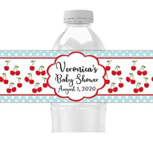 Cherry Pattern Water Bottle Labels, Pack of 25 Personalized Peel and Stick Waterproof Wrappers for Birthday Party Favors