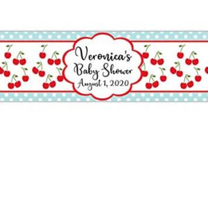 Cherry Pattern Water Bottle Labels, Pack of 25 Personalized Peel and Stick Waterproof Wrappers for Birthday Party Favors