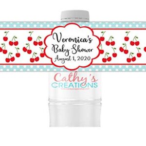 Cherry Pattern Water Bottle Labels, Pack of 25 Personalized Peel and Stick Waterproof Wrappers for Birthday Party Favors