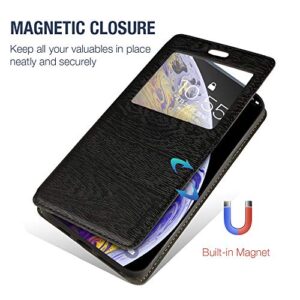 Infinix Smart 5 Case, Wood Grain Leather Case with Card Holder and Window, Magnetic Flip Cover for Infinix Smart 5