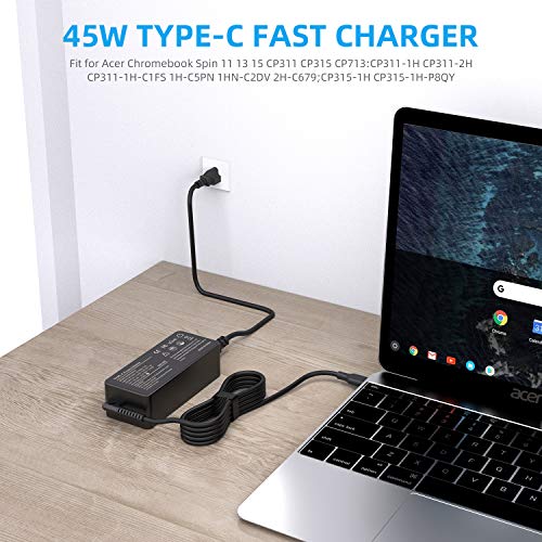 Type USB C Charger for Lenovo Chromebook C330 S330 300e, Acer Chromebook Spin 11 13 15 CP311 CP315 CP713 CP311-1H CP311-2H CP311-1H-C1FS 1H-C5PN 1HN-C2DV 2H-C679 Laptop Adapter Power with Cord