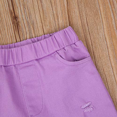 yuhappy Toddler Kid Baby Girls Denim Jeans Bell Bottom Flare Pants Leggings Trousers Special Two Layers Ruffle Pant (Purple,5-6X)