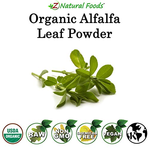 Z Natural Foods Organic Alfalfa Leaf Powder - Made in USA - Green Superfood Supplement for Drinks, Tea, Shakes, Smoothies Recipes - Raw, Vegan, Gluten Free, Non GMO, Kosher - 1 lb