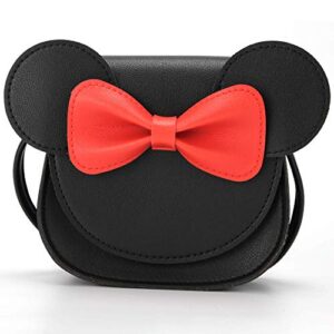 qiming little mouse ear bow crossbody purse,pu shoulder handbag for kids girls toddlers(black1)