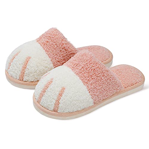 SINNO Women's Cute Animal Winter Warm Memory Foam House, Soft Cozy Non-Slip Slip-on Indoor Outdoor Creative Gifts Girlfriend Slippers, Pink, 9-10 Women/7-8 Men