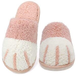 SINNO Women's Cute Animal Winter Warm Memory Foam House, Soft Cozy Non-Slip Slip-on Indoor Outdoor Creative Gifts Girlfriend Slippers, Pink, 9-10 Women/7-8 Men