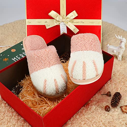 SINNO Women's Cute Animal Winter Warm Memory Foam House, Soft Cozy Non-Slip Slip-on Indoor Outdoor Creative Gifts Girlfriend Slippers, Pink, 9-10 Women/7-8 Men