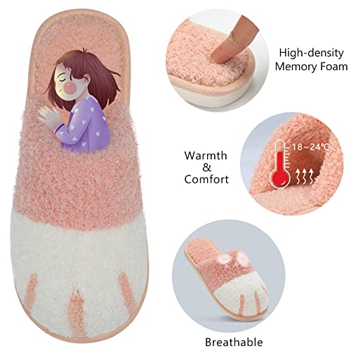 SINNO Women's Cute Animal Winter Warm Memory Foam House, Soft Cozy Non-Slip Slip-on Indoor Outdoor Creative Gifts Girlfriend Slippers, Pink, 9-10 Women/7-8 Men