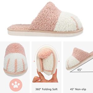 SINNO Women's Cute Animal Winter Warm Memory Foam House, Soft Cozy Non-Slip Slip-on Indoor Outdoor Creative Gifts Girlfriend Slippers, Pink, 9-10 Women/7-8 Men