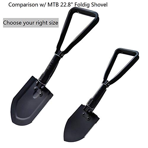 MTB Military Folding Shovel Camping Shovel,High Carbon Steel Entrenching Tool w/Wood Saw Edge and Tactical Carry Case, 18.3 Inch, Black