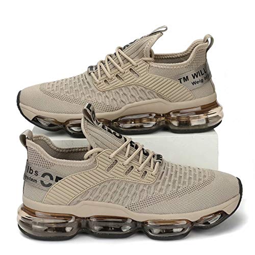 Kapsen Mens Running Shoes Air Cushion Tennis Walking Sneakers Casual Sport Gym Jogging Beige 6.5