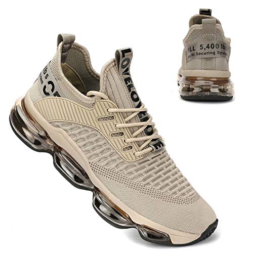 Kapsen Mens Running Shoes Air Cushion Tennis Walking Sneakers Casual Sport Gym Jogging Beige 6.5