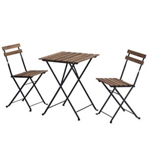 hompus 3-piece patio bistro set folding table and chairs, wooden weather resistant outdoor furniture sets, metal frame patio balcony furniture set, acacia for front porch, garden, pool, deck, backyard