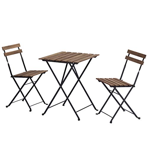 HOMPUS 3-Piece Patio Bistro Set Folding Table and Chairs, Wooden Weather Resistant Outdoor Furniture Sets, Metal Frame Patio Balcony Furniture Set, Acacia for Front Porch, Garden, Pool, Deck, Backyard