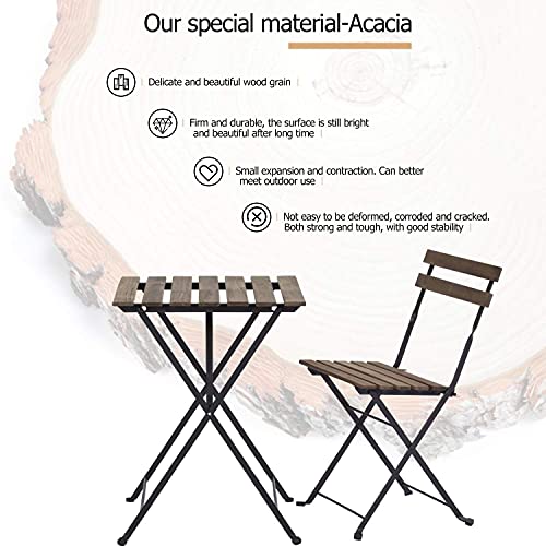 HOMPUS 3-Piece Patio Bistro Set Folding Table and Chairs, Wooden Weather Resistant Outdoor Furniture Sets, Metal Frame Patio Balcony Furniture Set, Acacia for Front Porch, Garden, Pool, Deck, Backyard