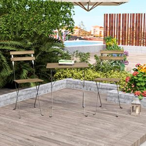 HOMPUS 3-Piece Patio Bistro Set Folding Table and Chairs, Wooden Weather Resistant Outdoor Furniture Sets, Metal Frame Patio Balcony Furniture Set, Acacia for Front Porch, Garden, Pool, Deck, Backyard